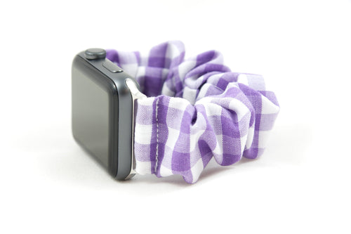 Purple Gingham Apple Watch Scrunchie Band - 38mm 42mm / 40mm 44mm Series 1 - 6 & SE