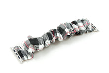 Load image into Gallery viewer, B&amp;W Plaid Apple Watch Scrunchie Band
