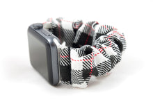 Load image into Gallery viewer, B&amp;W Plaid Apple Watch Scrunchie Band
