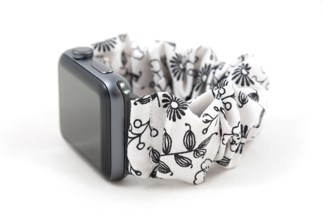White Floral Apple Watch Scrunchie Band
