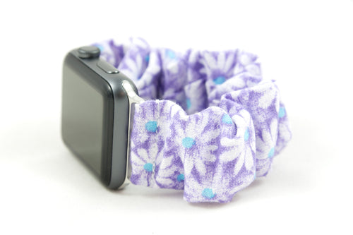 Lavender Daisy Apple Watch Scrunchie Band - 38mm 42mm / 40mm 44mm Series 1 - 6 & SE