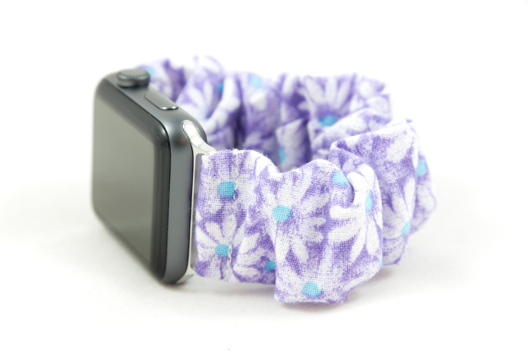 Lavender Daisy Apple Watch Scrunchie Band - 38mm 42mm / 40mm 44mm Series 1 - 6 & SE