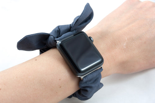 Gray Apple Watch Scrunchie Band with Top Knot Bow - 38mm 42mm / 40mm 44mm Series 1 - 6 & SE