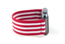 Load image into Gallery viewer, Red &amp; White Striped Elastic Apple Watch Band
