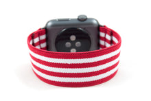 Load image into Gallery viewer, Red &amp; White Striped Elastic Apple Watch Band
