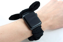 Load image into Gallery viewer, Black Apple Watch Scrunchie Band with Top Knot Bow
