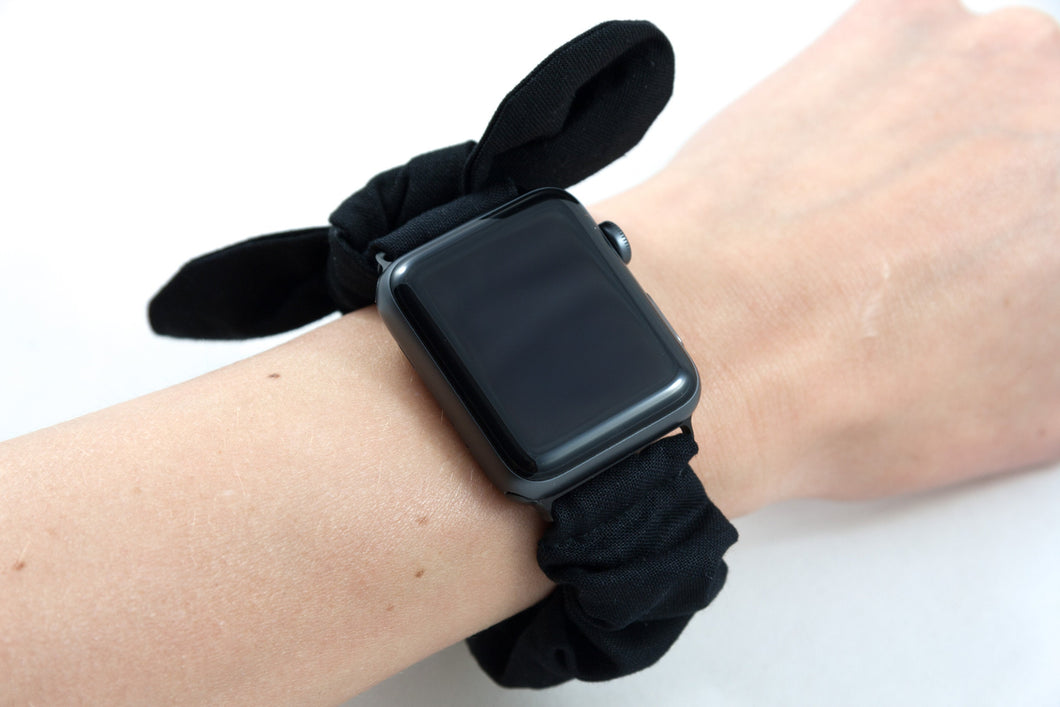 Black Apple Watch Scrunchie Band with Top Knot Bow