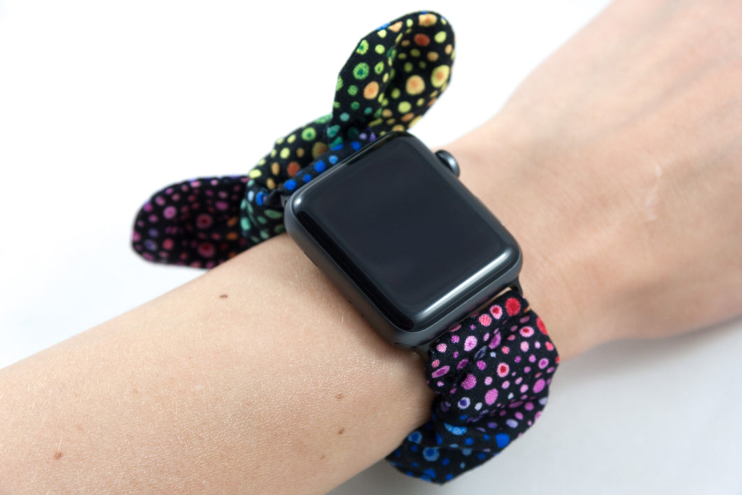 Bubble Dots Apple Watch Scrunchie Band with Top Knot Bow - 38mm 42mm / 40mm 44mm Series 1 - 6 & SE