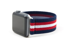 Load image into Gallery viewer, Blue Red &amp; White Striped Elastic Apple Watch Band
