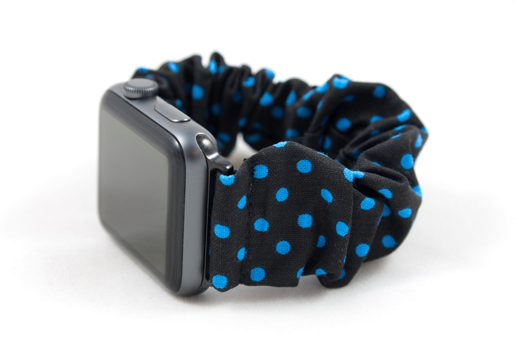 Blue Polka Dot Apple Watch Scrunchie Band - 38mm 42mm / 40mm 44mm Series 1 - 6 & SE