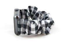 Load image into Gallery viewer, B&amp;W Gingham Apple Watch Scrunchie Band
