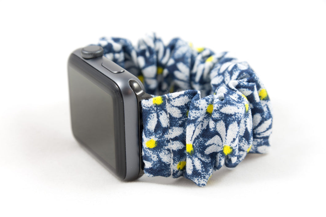 Blue Daisy Apple Watch Scrunchie Band