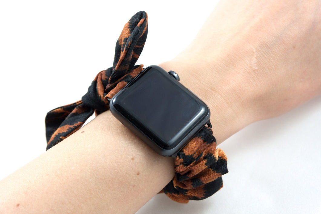 Tiger Apple Watch Scrunchie Band with Top Knot Bow - 38mm 42mm / 40mm 44mm Series 1 - 6 & SE