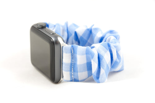 Blue Gingham Apple Watch Scrunchie Band - 38mm 42mm / 40mm 44mm Series 1 - 6 & SE