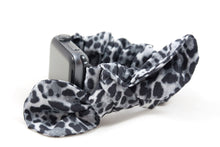 Load image into Gallery viewer, Gray Leopard Apple Watch Scrunchie Band with Top Knot Bow - 38mm 42mm / 40mm 44mm Series 1 - 6 &amp; SE
