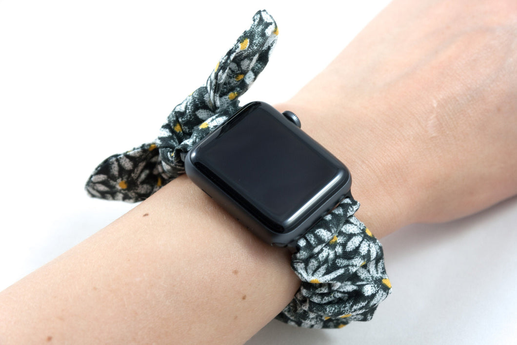 Daisy Apple Watch Scrunchie Band with Top Knot Bow