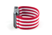 Load image into Gallery viewer, Red &amp; White Striped Elastic Apple Watch Band
