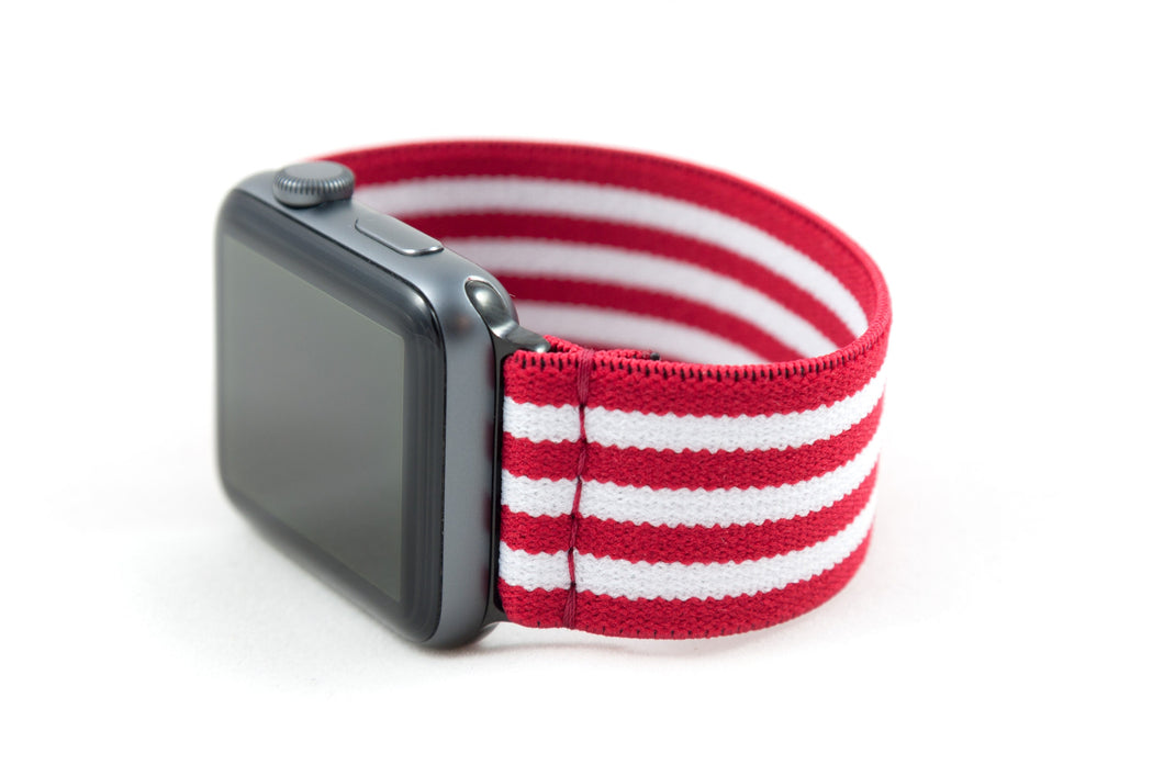 Red & White Striped Elastic Apple Watch Band