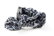 Load image into Gallery viewer, Gray Leopard Apple Watch Scrunchie Band with Top Knot Bow - 38mm 42mm / 40mm 44mm Series 1 - 6 &amp; SE
