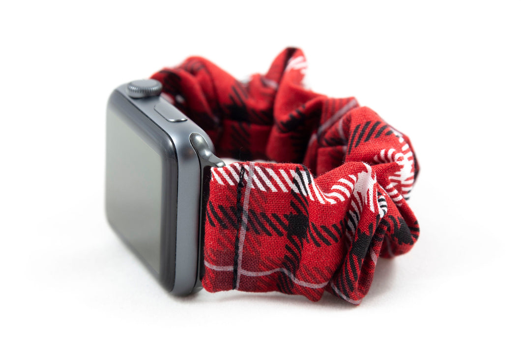 Red Plaid Apple Watch Scrunchie Band