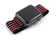 Load image into Gallery viewer, Black with Coral Pink Stripes Elastic Apple Watch Band

