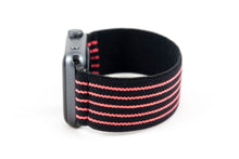 Load image into Gallery viewer, Black with Coral Pink Stripes Elastic Apple Watch Band
