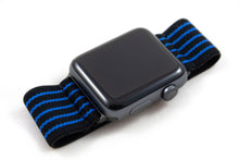 Load image into Gallery viewer, Black with Blue Stripes Elastic Apple Watch Band
