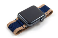 Load image into Gallery viewer, Navy Blue &amp; Khaki Stripe Elastic Apple Watch Band
