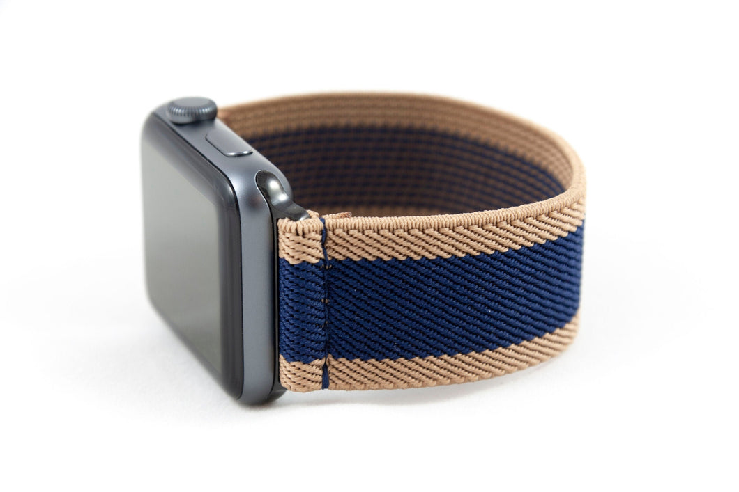 Navy Blue & Khaki Stripe Elastic Apple Watch Band