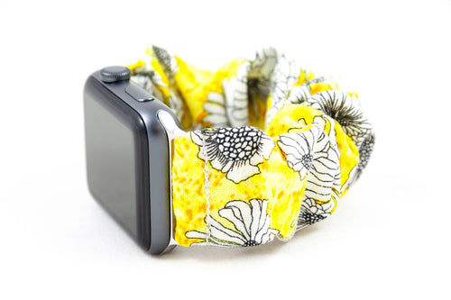 Yellow Daisy Apple Watch Scrunchie Band - 38mm 42mm / 40mm 44mm Series 1 - 6 & SE