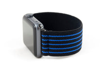 Load image into Gallery viewer, Black with Blue Stripes Elastic Apple Watch Band
