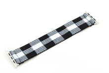 Load image into Gallery viewer, Black &amp; White Plaid Elastic Apple Watch Band
