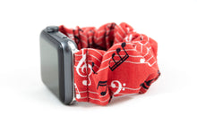 Load image into Gallery viewer, Red Music Note Apple Watch Scrunchie Band
