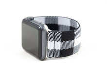 Load image into Gallery viewer, Black &amp; White Plaid Elastic Apple Watch Band
