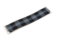 Load image into Gallery viewer, Black &amp; Light Grey Plaid Elastic Apple Watch Band
