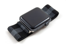 Load image into Gallery viewer, Black &amp; Light Grey Plaid Elastic Apple Watch Band
