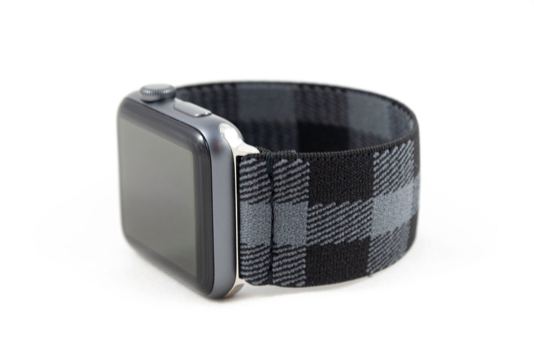 Black & Light Grey Plaid Elastic Apple Watch Band