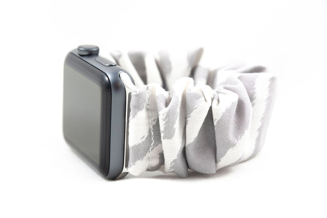 Gray Zebra Apple Watch Scrunchie Band - 38mm 42mm / 40mm 44mm Series 1 - 6 & SE