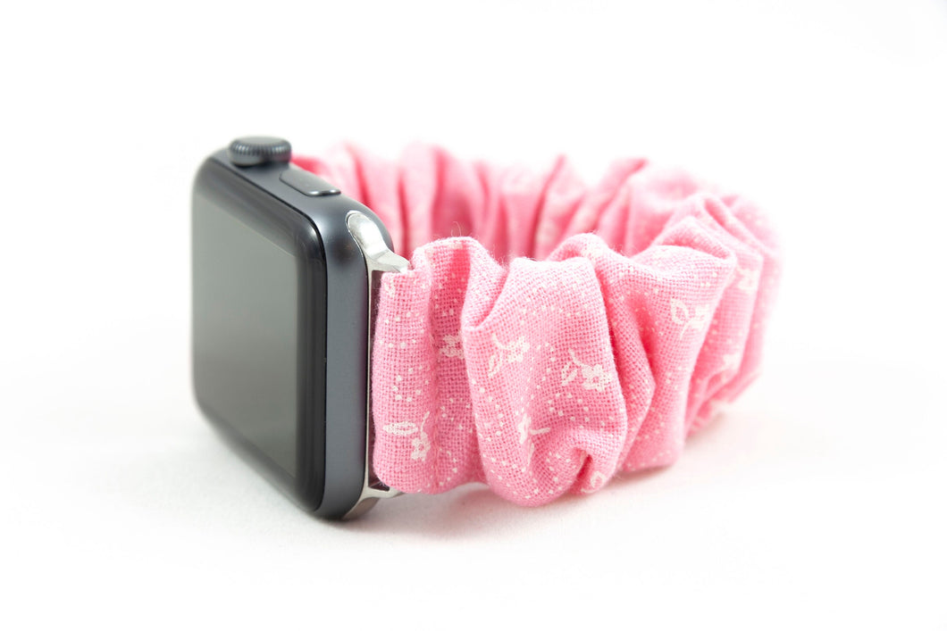 Pink Floral Apple Watch Scrunchie Band - 38mm 42mm / 40mm 44mm Series 1 - 6 & SE