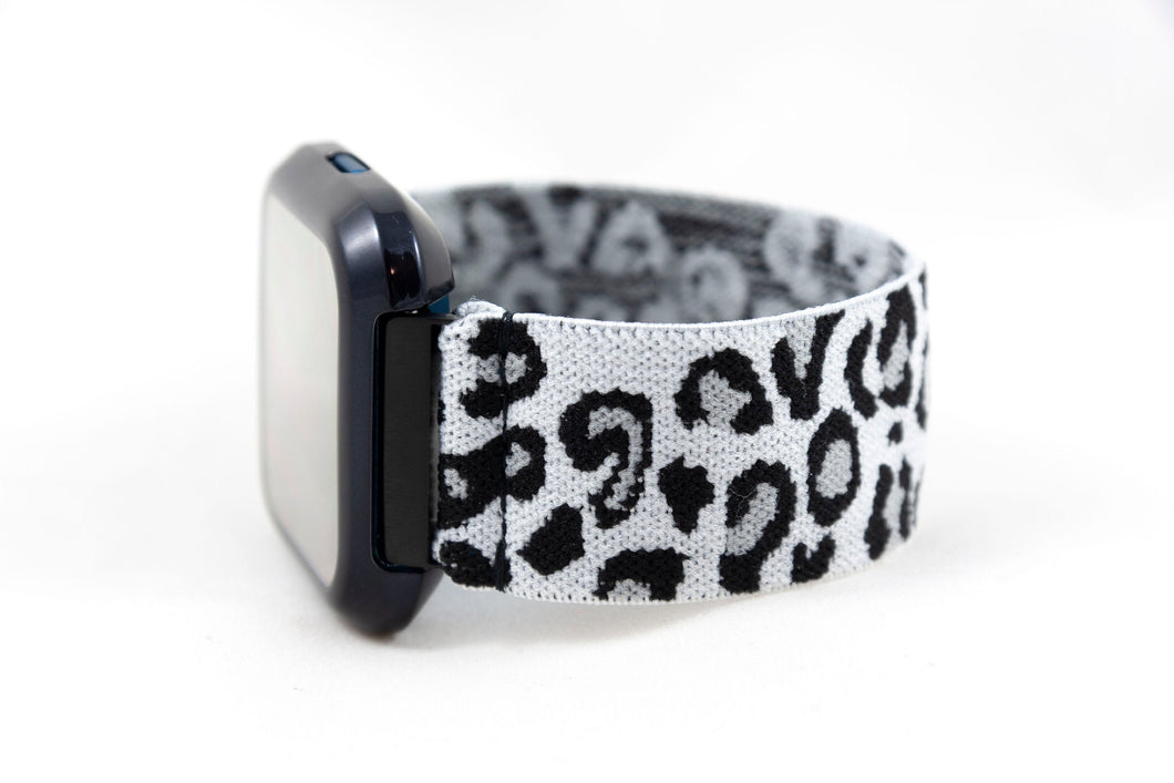 Black Grey & White Leopard Elastic Fitbit Watch Band