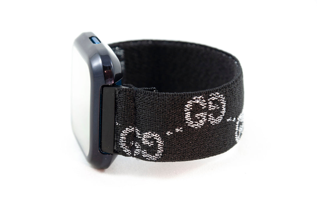 Fitbit Versa Elastic Watch Band - Sparkly Black Silver GG Pattern – Versa 1 / 2 / Lite