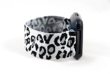 Load image into Gallery viewer, Black Grey &amp; White Leopard Elastic Fitbit Watch Band
