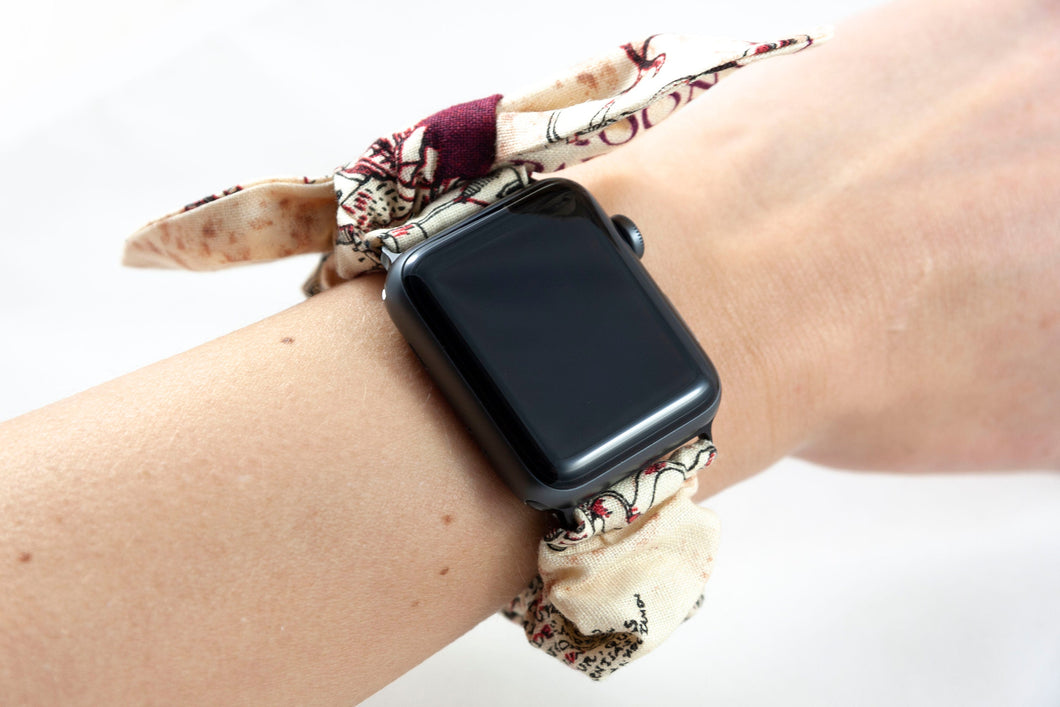 Marauder's Map Apple Watch Scrunchie Band with Top Knot Bow