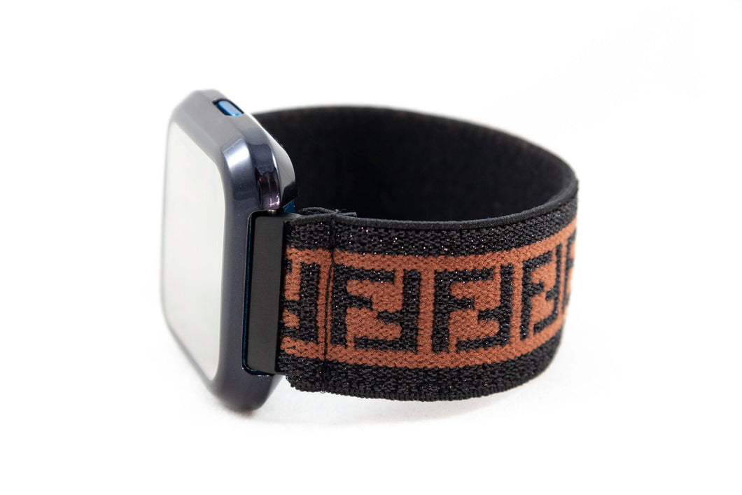 Fitbit Versa Elastic Watch Band - Sparkly Black Brown F Pattern – Versa 1 / 2 / Lite
