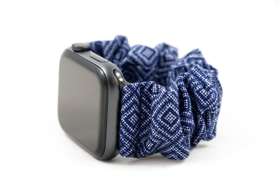 Navy Blue Diamond Pattern Apple Watch Scrunchie Band