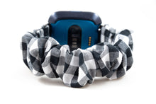 Load image into Gallery viewer, B&amp;W Gingham Scrunchie Fitbit Watch Band
