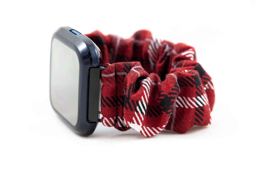 Red Plaid Scrunchie Fitbit Watch Band