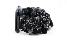 Load image into Gallery viewer, B&amp;W Floral Scrunchie Fitbit Watch Band
