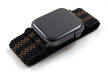 Load image into Gallery viewer, Wide Black &amp; Brown Striped Elastic Apple Watch Band
